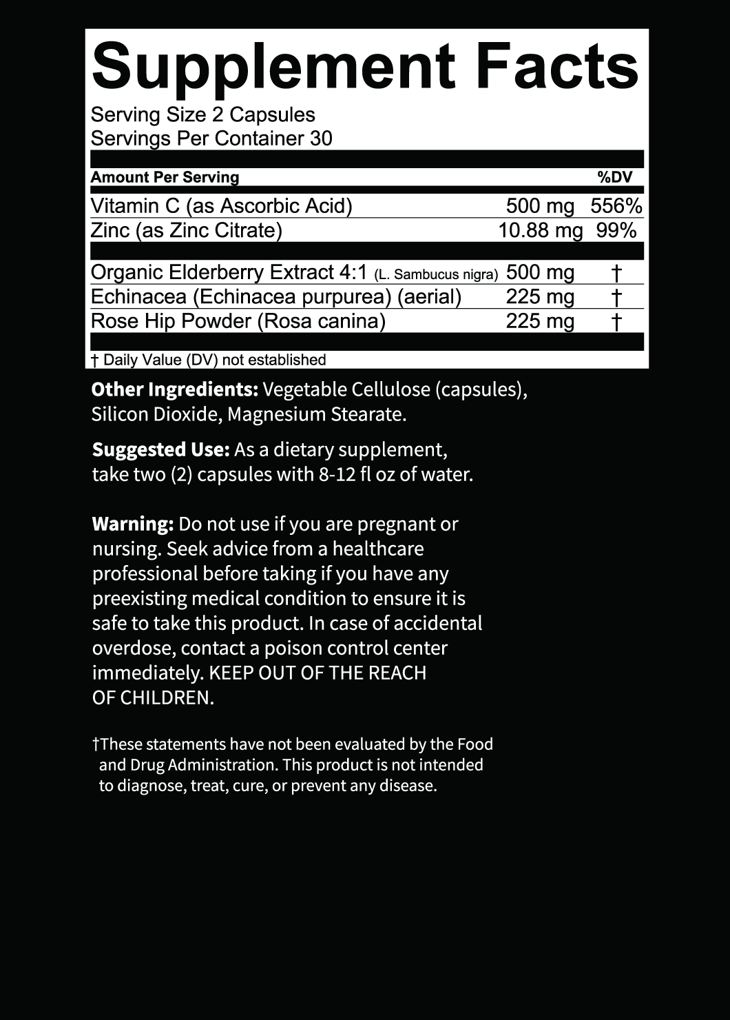 KompleX Nutrition Elderberry Immunity Capsules Nutrition Facts