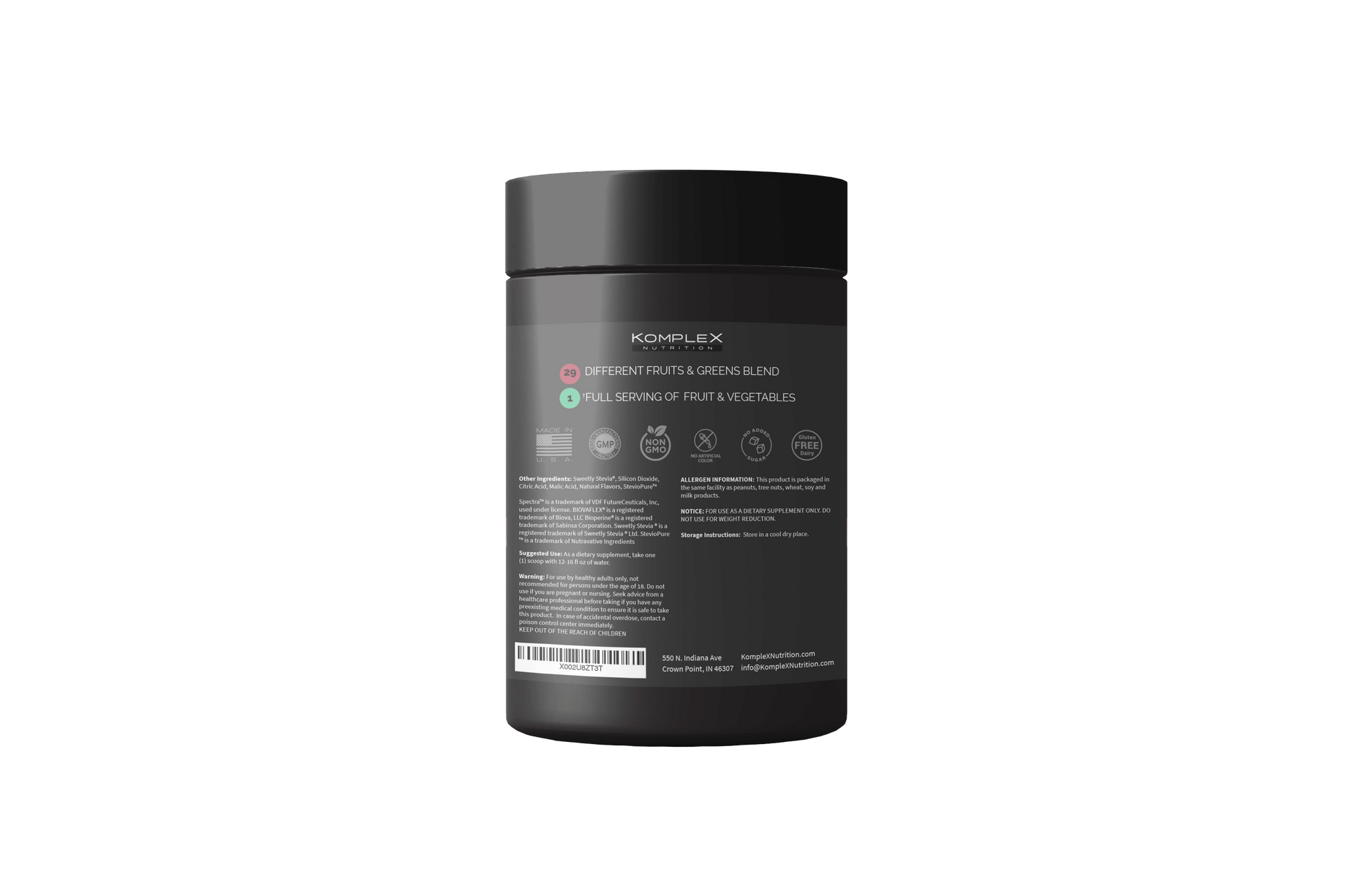 KompleX Nutrition Super Greens & Reds w/ Collagen Peptides Back Label